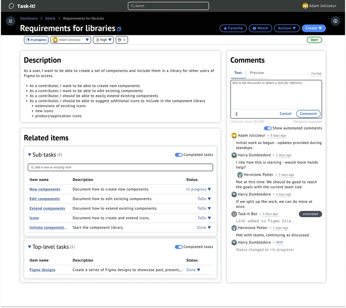 Image of the second version of the task details mockup